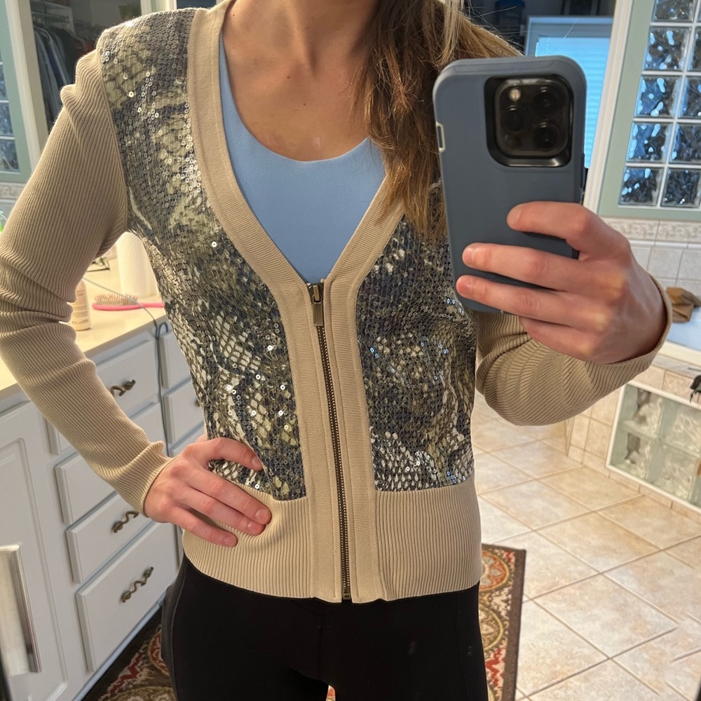 Cache tan glitter sweater, great condition, size small